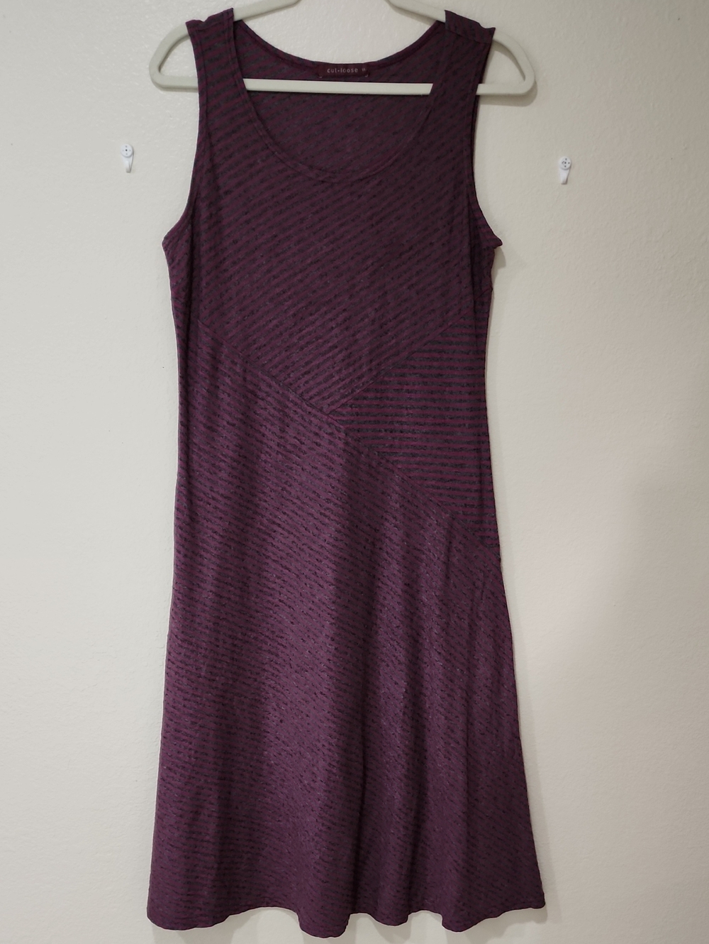 cut loose Striped Sleeveless Dress Linen Blend Made in USA Asymmetrical size Sm